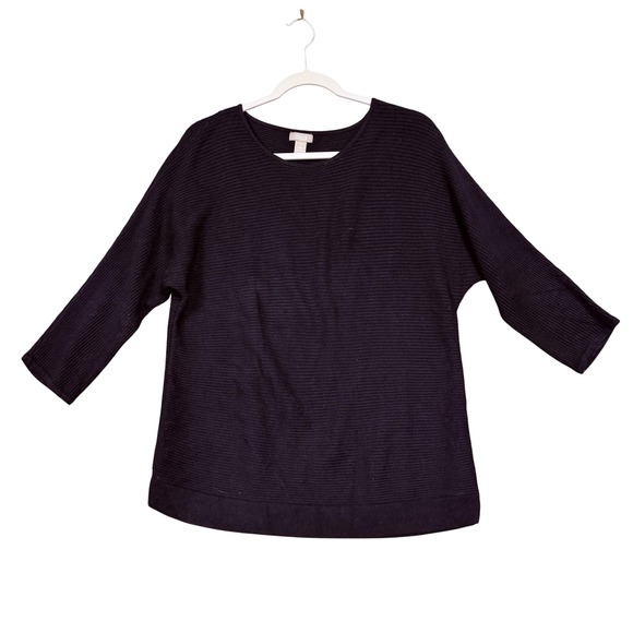Chico's Sweaters - Chico's Sweater Womens 1 Black Ribbed 3/4 Dolman Sleeve Pullover Knit Top